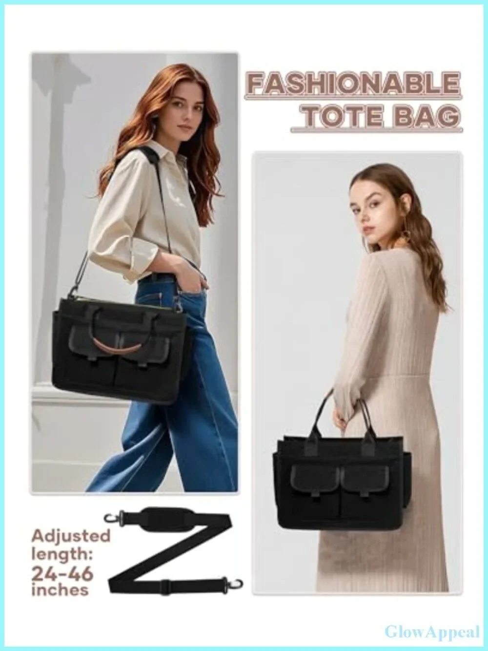 Canvas Tote Bag with Zipper, Adjustable Shoulder Strap Nurse Work Laptop Purse